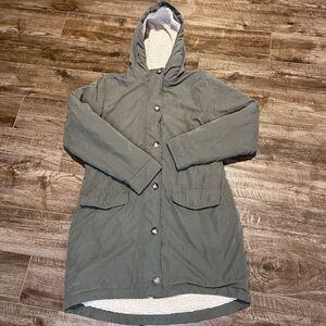 Abercrombie & Fitch Coat Parka Womens L Hood Sherpa Lined Olive Green Resistant